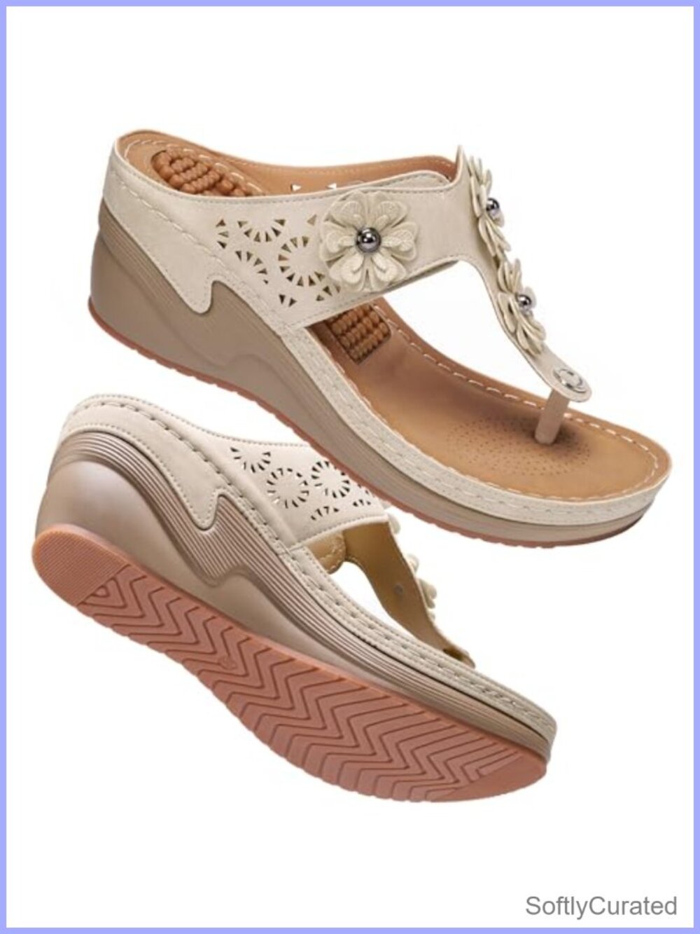 Faux Leather Wedge Sandals Platform Flip Flops Floral Comfort